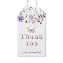 パープル ワイルドフラワー バタフライ バースデー ギフトタグ
