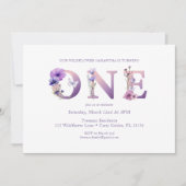 パープル ワイルドフラワー ファースト バースデー ONE 招待状 (正面)