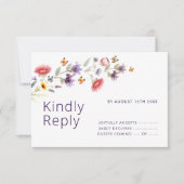 パープル ワイルドフラワー ブライダル シャワー RSVP カード (正面)