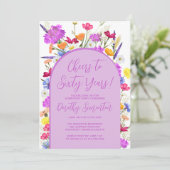 パープル ワイルドフラワー ボヘミア アーチ 60歳の誕生日パーティー 招待状 (スタンド正面)