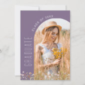 パープル ワイルドフラワー 卒業パーティー アーチ フォト 招待状 (正面)
