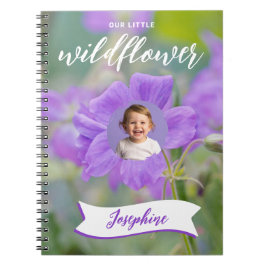 パープル ワイルドフラワー 子供のカスタム写真と名前 ノートブック