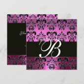 パープル ヴィオレット ブラック ダマスク モノグラム, ホワイト 招待状 (正面/裏面)