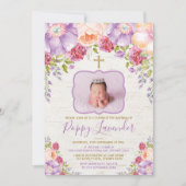 パープル ヴィオレット 水彩 花 モチーフ 洗礼 堅信礼 招待状 (正面)