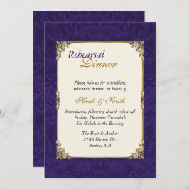 パープル＆ヴィンテージゴールドのリハーサルディナー招待状 招待状