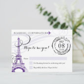 パープル ヴィンテージ パリ フランス 誕生日パーティー 出席確認 招待状 (スタンド正面)