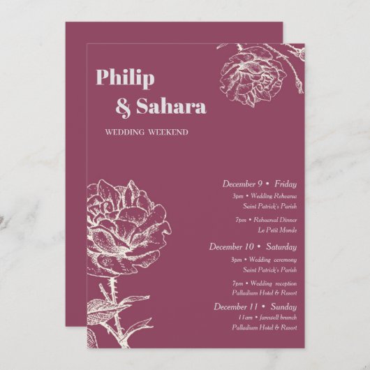パープル ヴィンテージ フラワーズ ウェディング アイテム 招待状 (正面/裏面)
