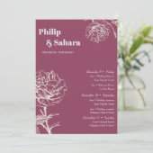 パープル ヴィンテージ フラワー ウェディング スケジュール 招待状 (スタンド正面)