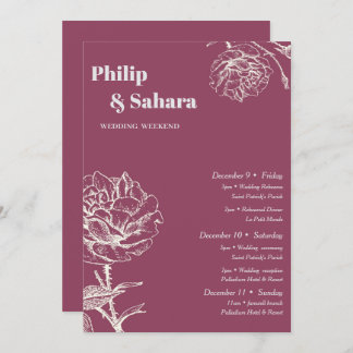 パープル ヴィンテージ フラワー ウェディング スケジュール 招待状