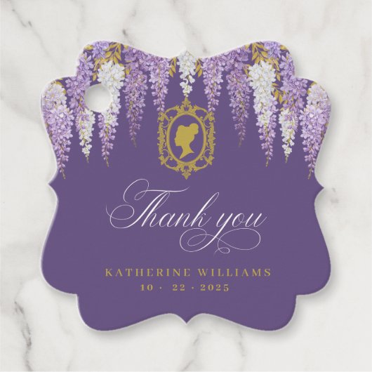 パープル ヴィンテージ ブライダル シャワー フェイバータグ (正面)