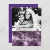 パープル 偽のホイル グラマラスでおしゃれな セーブ・ザ・デート フォト 案内ポストカード (正面/裏面)