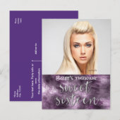 パープル 偽のホイル グラマラス おしゃれ フォト スイート 16 案内ポストカード (正面/裏面)