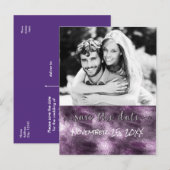 パープル 偽箔 グラマラス シック セーブ・ザ・デート フォト 案内ポストカード (正面/裏面)