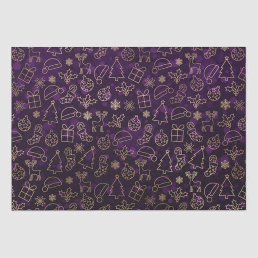 パープル《写真》ぼけ味とゴールドフォイルクリスマスホリー 薄葉紙 (正面)