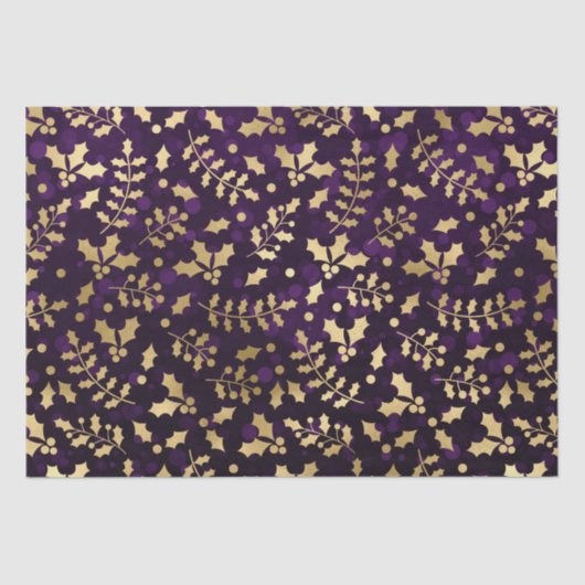 パープル《写真》ぼけ味とゴールドフォイルクリスマスホリー 薄葉紙 (正面)