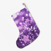 パープル《写真》ぼけ味フェイクグリッター&スターズ スモールクリスマスストッキング (裏面 (吊り時))