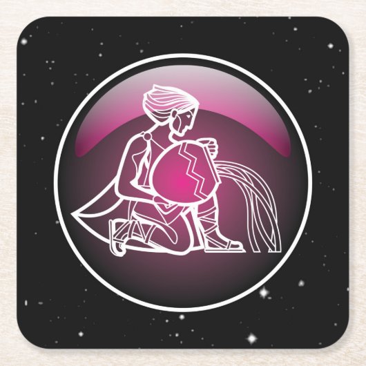 パープル〔占星術の〕十二宮図アクエリアス スクエアペーパーコースター (正面)