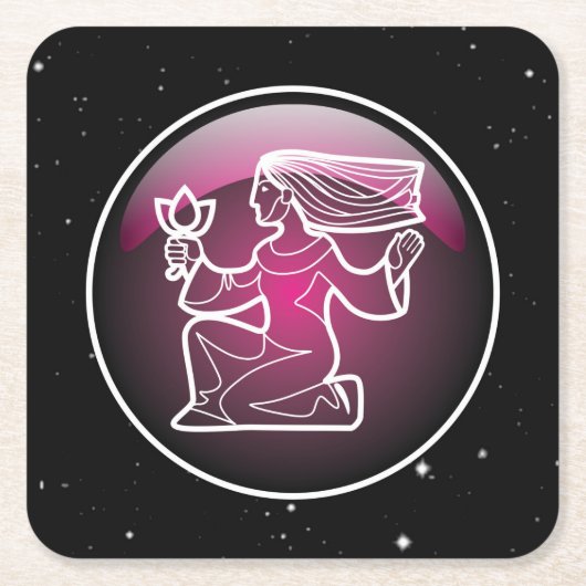 パープル〔占星術の〕十二宮図《星座》乙女座 スクエアペーパーコースター (正面)