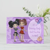 パープル，女の子10歳の誕生日パーティーの招待 招待状 (スタンド正面)