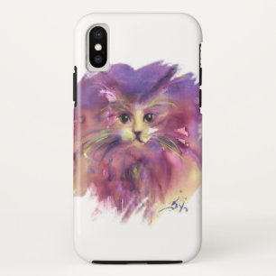 パープル+子猫、子猫の肖像画、白 iPhone XSケース