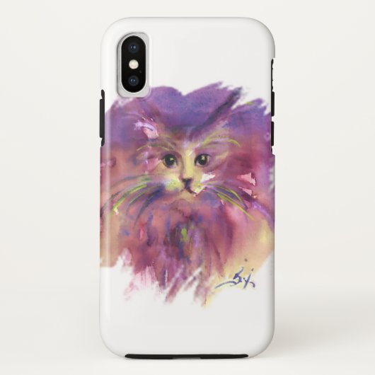パープル+子猫、子猫の肖像画、白 Case-Mate iPhoneケース (裏面)