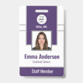 パープル | 従業員の写真ID会社セキュリティ バッジ (正面)