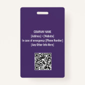 パープル | 従業員の写真ID会社セキュリティ バッジ (裏面)