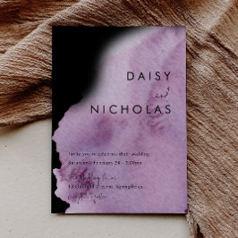 パープル・水彩・ブラックの結婚式 招待状