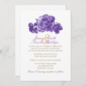 パープル・水彩・ヴィンテージ・ローズの招待状 招待状 (正面/裏面)