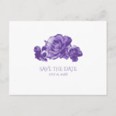パープル・水彩・ヴィンテージ・ローズ・セイヴ・ザ・デート 案内ポストカード (正面)