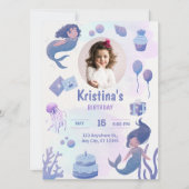パープル・水彩・人魚・誕生日・招待状 招待状 (正面)