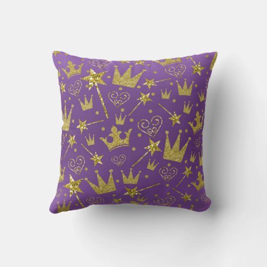 パープル&王室の金ゴールドグリッターガールズプリンセスデコール クッション (裏面)