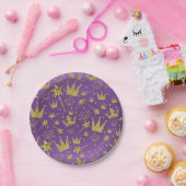 パープル&王室の金ゴールドグリッターガールズプリンセスパーティー ペーパープレート (パーティー)