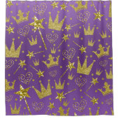 パープル&王室の金ゴールドグリッターガールズプリンセス シャワーカーテン (正面)