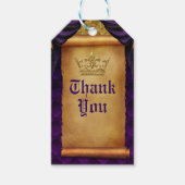 パープル&王室の金ゴールドドレープのスクロール結婚式の引き出物 ギフトタグ (正面)