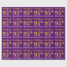 パープル、疑似ゴールド調 「95歳の誕生日」 ラッピングペーパー