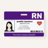 パープル |病院の医療従事者の写真ID バッジ (正面)
