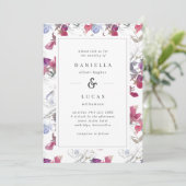 パープル&薄紫ウォーターカラースイートピーフローラ結婚ズ 招待状 (スタンド正面)