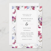 パープル&薄紫ウォーターカラースイートピーフローラ結婚ズ 招待状 (正面/裏面)