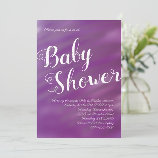 パープル&薄紫ベビーシャワー共同男女兼用編 招待状 (スタンド正面)