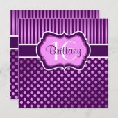 パープル,薄紫水玉模様ズ第16誕生日招待状 招待状 (正面/裏面)