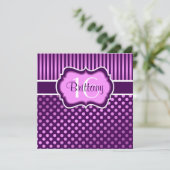 パープル,薄紫水玉模様ズ第16誕生日招待状 招待状 (スタンド正面)