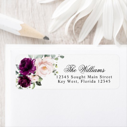 パープル&赤面バラ差出人住所ラベル ラベル (インサイチュ)