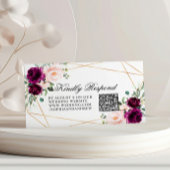 パープル&赤面バラ結婚フローラのQRコードRSVP エンクロージャーカード