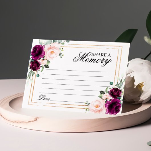 パープル&赤面バラ葬儀共有メモリカード 出欠カード