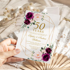 パープル&赤面バラ50結婚周年 招待状