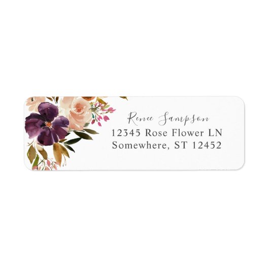 パープル&赤面ピンクフローラ差出人住所ラベル ラベル (正面)
