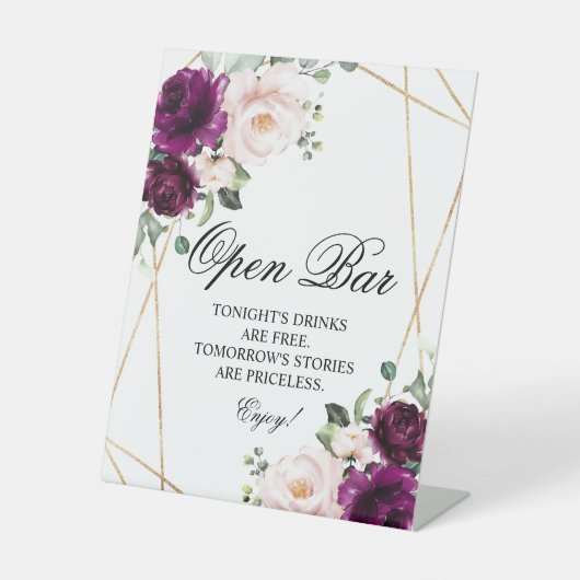 パープル&赤面ピンクローズオープンバーサイン 台座サイン (正面)