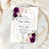 パープル&赤面ピンクローズフローラ結婚式招待状 招待状