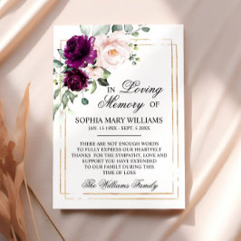 パープル&赤面ピンクローズ悔やみや弔慰メモリ サンキューカード
